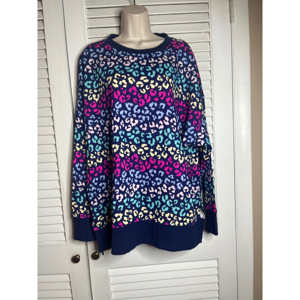 Cabana by Crown & Ivy, XL, Navy Multicolor Animal Print Pullover Top Oversized